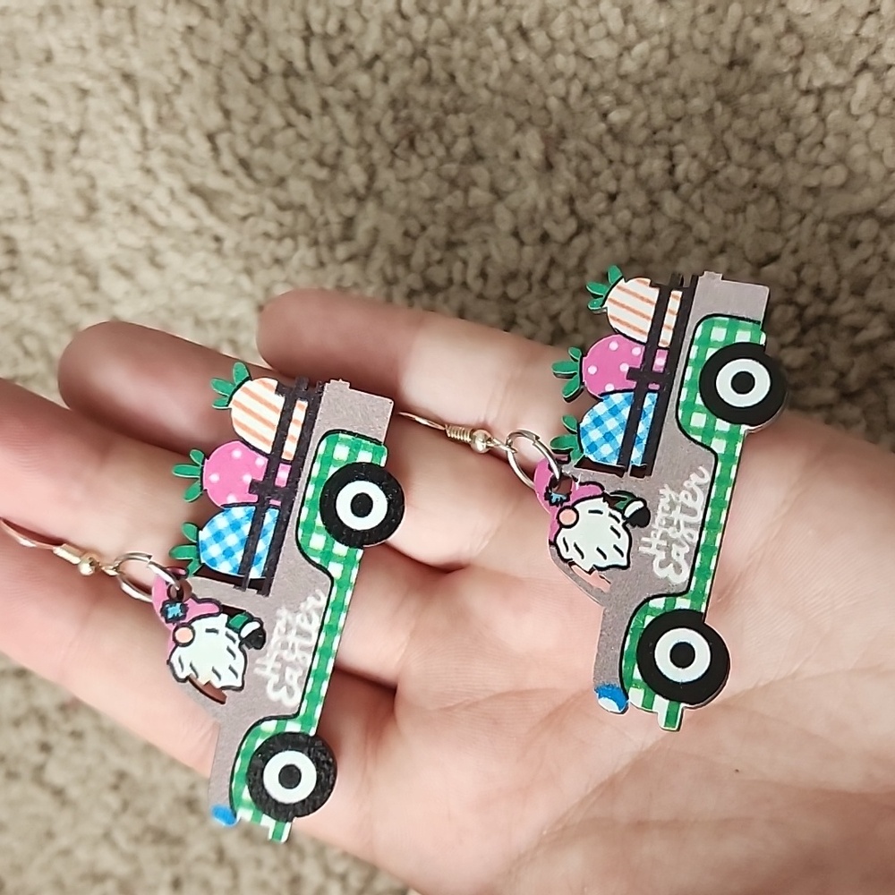 Easter Bunny Truck Earrings